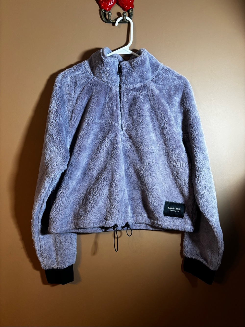 Calvin Klein Lavender Plush Crop Quarter-Zip Teddy Jacket